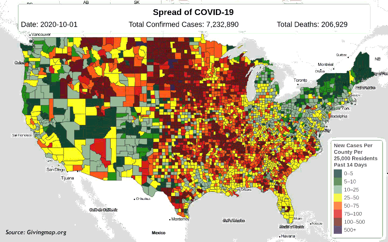 Spread of COVID-19 in the continental United States: Oct. 1 – Dec. 15, 2020